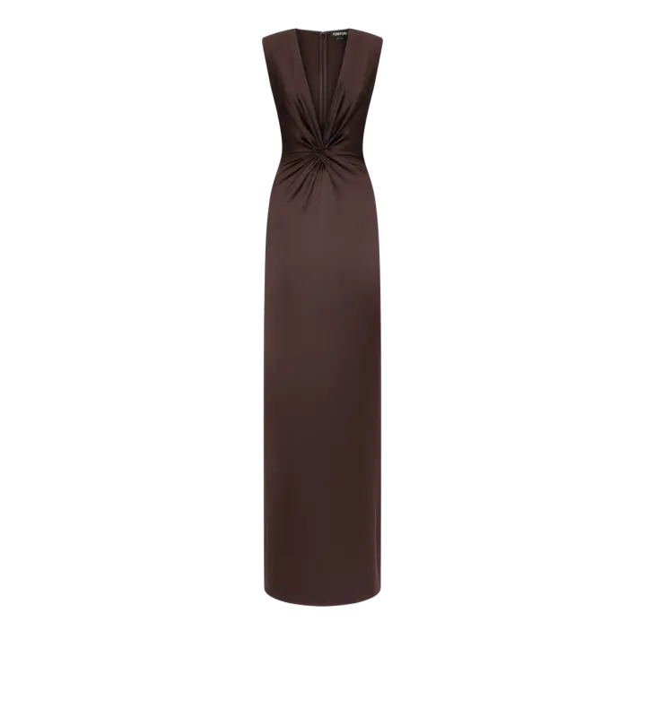 SLEEVELESS DEEP V-NECK TWIST FRONT SILK EVENING DRESS online